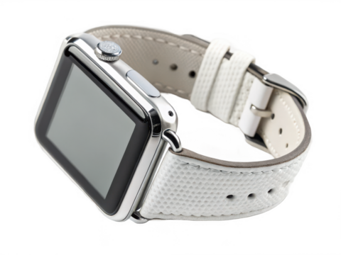 Smartwatch with white strap isolated on transparent background