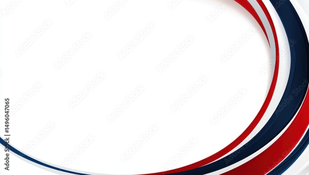 Poster red, white, and blue background with curved lines in the shape of an abstract frame generative ai