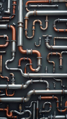 Exploring the intricate network of metal pipes and joints in industrial design and engineering aesthetics