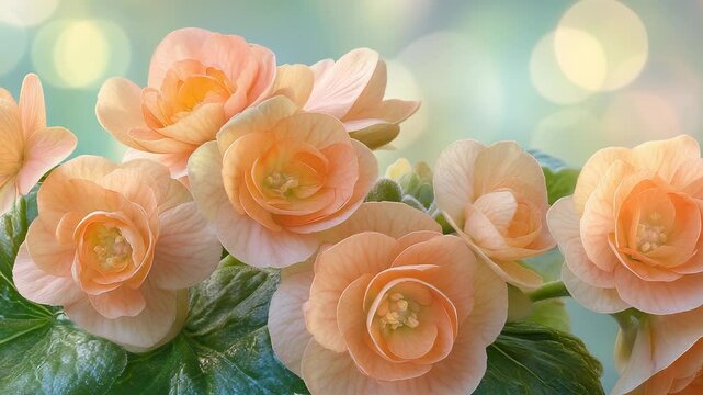 Delicate Peach Begonia Flowers with Glowing Bokeh Background Perfect for Soft Designs
