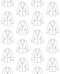 Vector seamless pattern of hand drawn sketch doodle outline jacket blazer isolated on white background