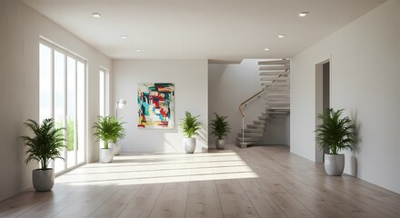 Fototapeta premium Bright and empty modern house interior with a large window