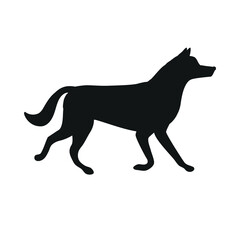 Vector flat hand drawn husky dog silhouette isolated on white background