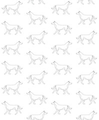 Vector seamless pattern of flat hand drawn outline husky dog isolated on white background