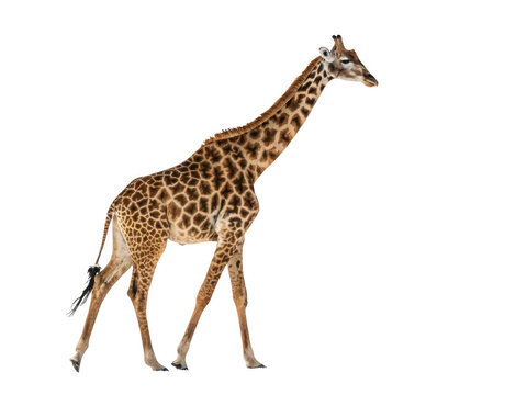 A giraffe walking sideways isolated on transparent background