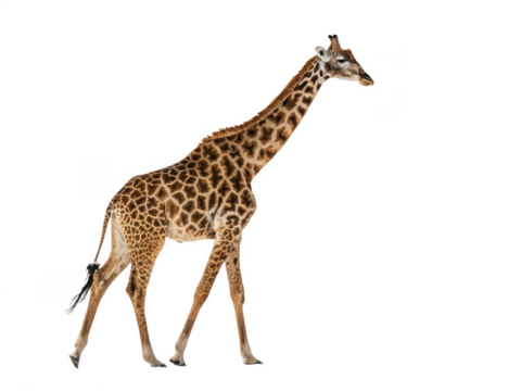 A giraffe walking sideways isolated on transparent background