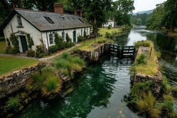 Charming riverside cottage with lush garden and picturesque water lock