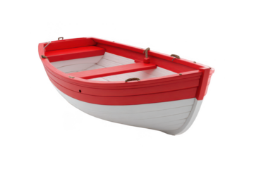 a cute red and white boat isolated on a white background, png, transparent