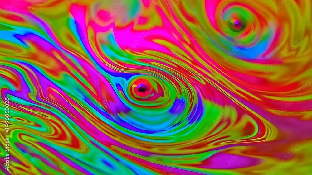 Poster vibrant swirling liquid art with bright neon colors and mesmerizing psychedelic pattern creating a f