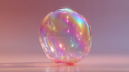   A pink bubble rests atop the table with a white background