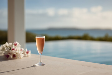 refreshing peach spritz cocktail elegantly placed on light background adorned with delicate flowers