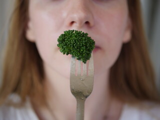 Closse up of girl mouth eating food
