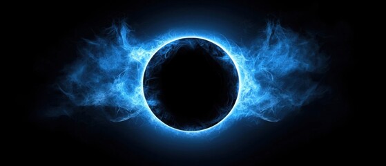 A black circle with a bright blue aura surrounding it.