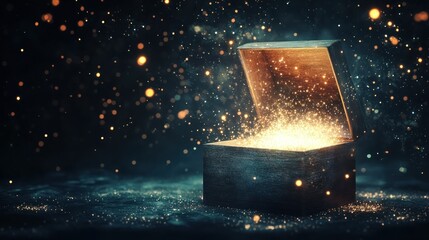 Magic Box: Unveiling Enchantment, Mystical Treasure Chest Glowing with Stardust and Wonder