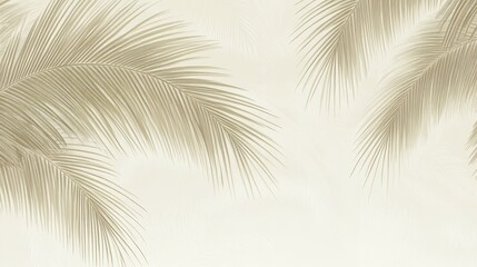 Pastel beige palm leaf silhouettes against a light background.