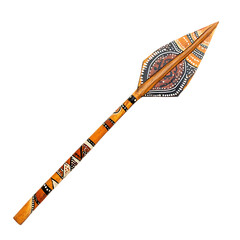 A Wooden Arrow with Aboriginal Songline Maps Australia Isolated on Transparent Background