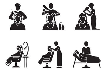 Simple Black and White Salon Icons for Hair Services