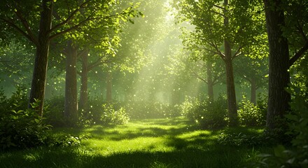 Sunlit Forest Path A Serene Digital Landscape