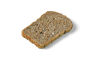 slice of whole grain molded bread isolated on white background