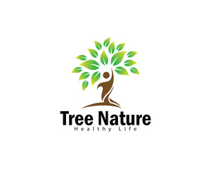 Obraz premium tree creative people logo design concept yoga healthy leave herbal psychology health mind