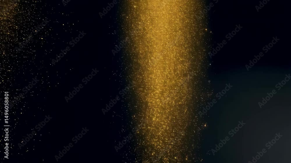 Poster shimmering golden particle stream flowing and sparkling down on a dark backdrop creating a beautiful