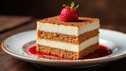 Individual portion of tiramisu, showcasing texture and rich color , brown, serving