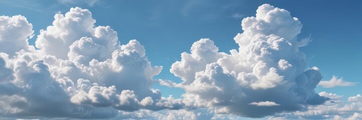 Vast, cloudless azure sky, fluffy white cumulus clouds drifting ,  horizon,  cotton,  weather