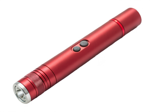 A red flashlight on black isolated on transparent background - Powered by Adobe