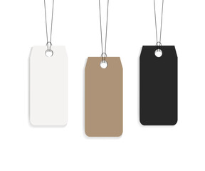 Blank dangling paper label set or cloth tag set Blank labels template price tags set realistic vector
