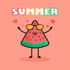 Cute Watermelon Character with Summer Text Illustration