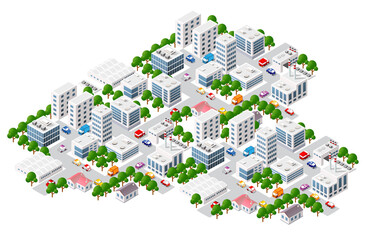 City bank and municipal buildings - vector isometric illustration