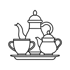 Minimal Tea Set Outline Vector Illustration
