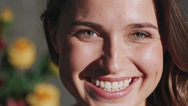 Smiling brunette woman in soft focus