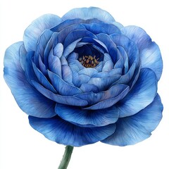 Obraz premium blue ranunculus vintage,watercolor,white background,isolated on white background 