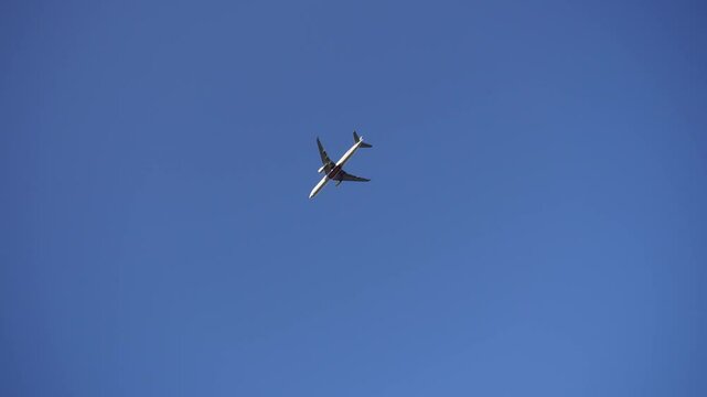 Airplane in Flight Clear Blue Sky Air Travel Commercial Jet High Altitude