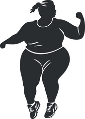 Silhouette of a plus size woman in sportswear flexing arm muscle showing strength and confidence