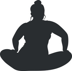 Silhouette of a plus size woman sitting cross-legged in a relaxed meditation pose promoting body positivity and wellness.