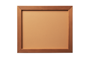 Empty bulletin board with a wooden frame, isolated on a transparent or white background. Perfect for mockups, announcements, or presentation purposes.