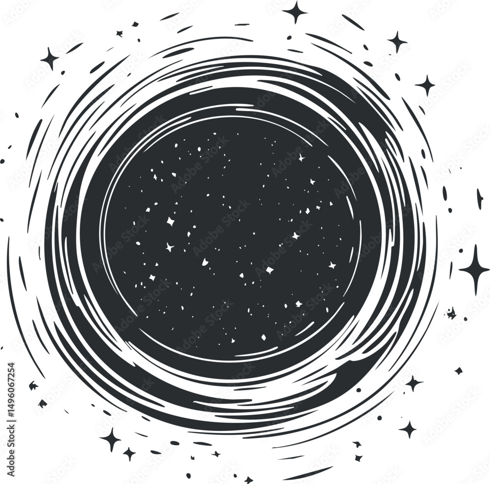 Poster abstract black hole or cosmic vortex with swirling lines and stars in outer space background