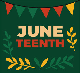 Juneteenth festival illustration with festive flags and modern flat design, symbolizing Black freedom, history, and African American cultural celebration