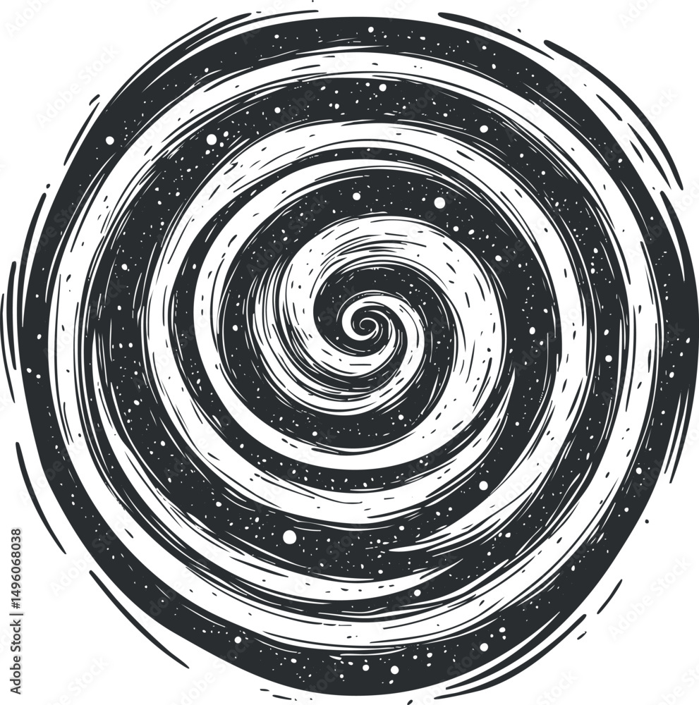 Aufkleber black and white grunge spiral vortex swirling abstract pattern with dynamic motion and texture