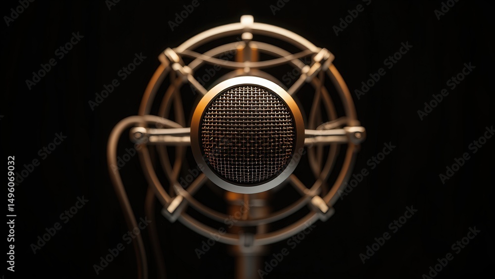 Aufkleber a microphone on a stand in front of a black background.