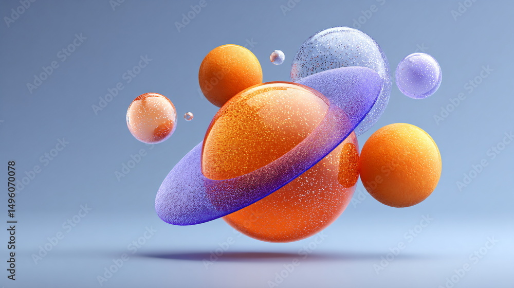 Poster abstract representation of planets in space. cosmic scene with colorful spheres and glitter accents.