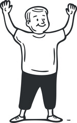 Obraz premium Cartoon illustration of a happy man standing with hands up smiling and expressing joy and celebration