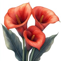 watercolor flower on white background. illustration for commercial and creative projects. Isolated on white background. Vector art, digital art. Vintage calla