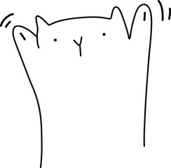 Minimalist Hand-Drawn Waving Cat Illustration - Cute and Funny Line Art
