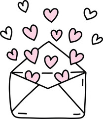 Envelope Full of Love - Cute Minimal Hand-Drawn Hearts Illustration