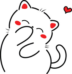 Blushing Cute Cat Illustration - Minimal Hand-Drawn Kawaii Style with Heart