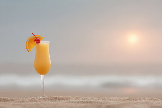 refreshing cocktail named dawn resting on soft golden sand with gentle waves lapping nearby