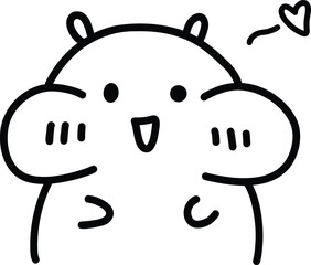 Cute Hamster Character with Blushing Cheeks and Heart - Minimal Line Art Illustration